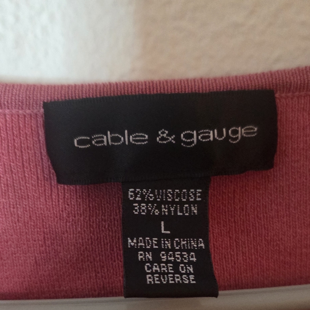 Cable & Gauge Mauve Ribbed Knit Everyday Work Top Square Neck Short Sleeve L - Picture 2 of 4